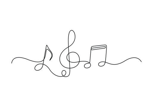 Continuous one line drawing of music notes on stave musical symbol vector illustration