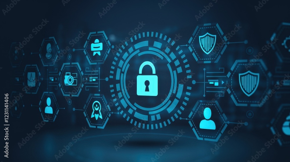 Poster cybersecurity network protection: digital shield, data privacy, and secure system