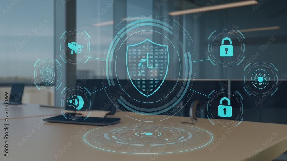 Poster cybersecurity shield: protecting digital assets with advanced technology