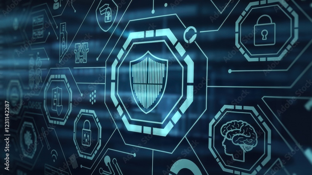 Poster cybersecurity: digital shield protecting data and systems