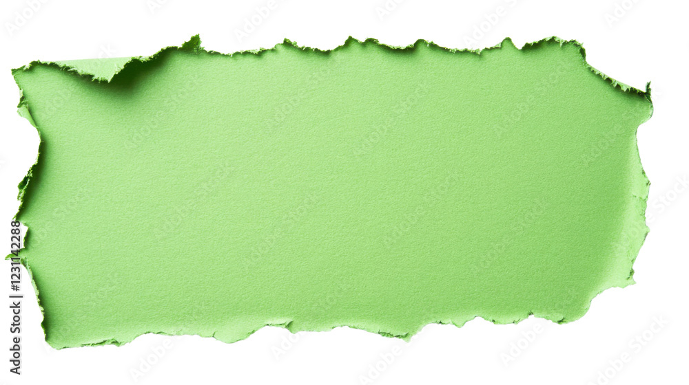 Poster green torn paper piece with transparent background creating copy space
