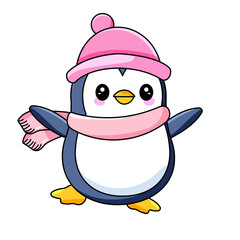 cute penguin cartoon kawaii sticker. character vector illustration