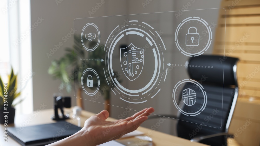 Poster cybersecurity shield: protecting digital assets with advanced technology