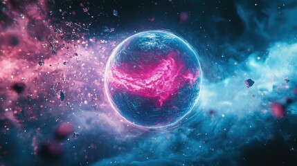 Fototapeta premium Cosmic Sphere with Vibrant Colors and Celestial Background