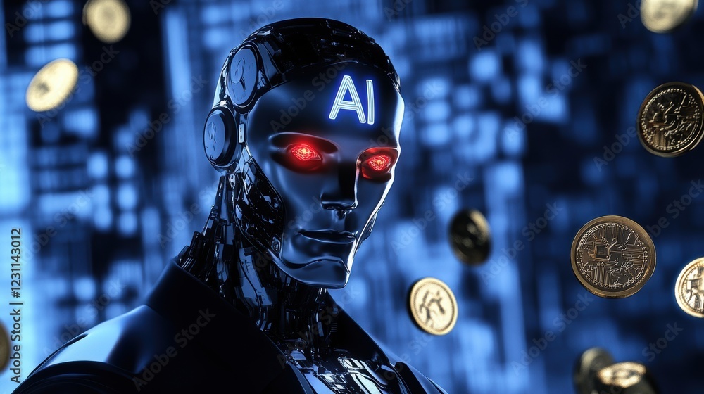 Aufkleber a robot with a face and the letters ai on it. generative ai