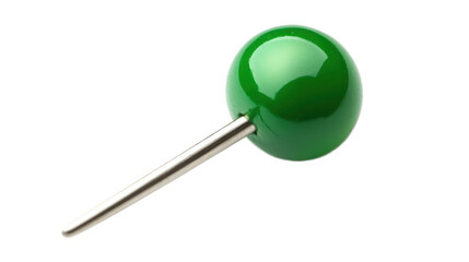Green push pin on transparent background, office supply for notes and reminders