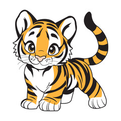 cute tiger cartoon kawaii sticker. character vector illustration