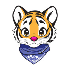 cute tiger cartoon kawaii sticker. character vector illustration
