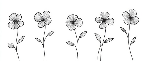 Decorative Minimalist Flowers with Leaves
