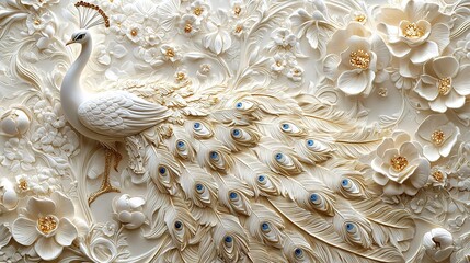 White Peacock Floral 3D Wall Art