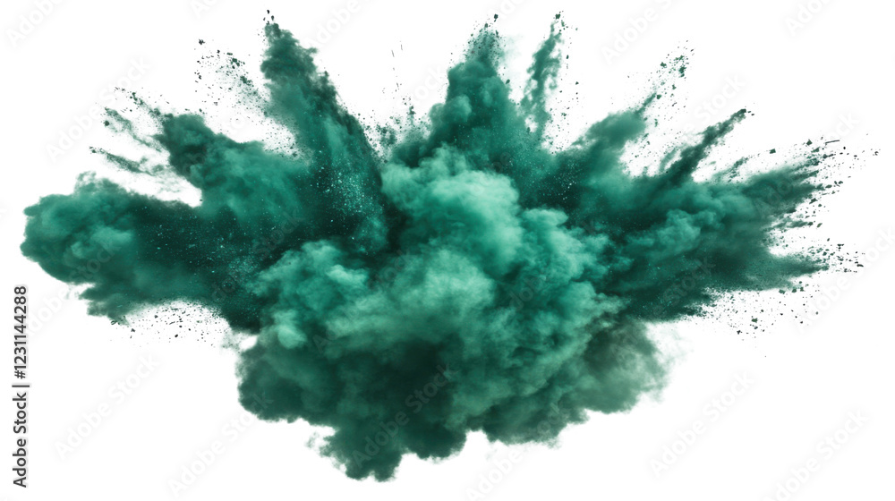 Aufkleber green powder exploding creating a large cloud on transparent background