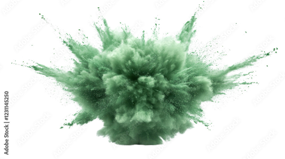 Poster green powder exploding creating a cloud on transparent background