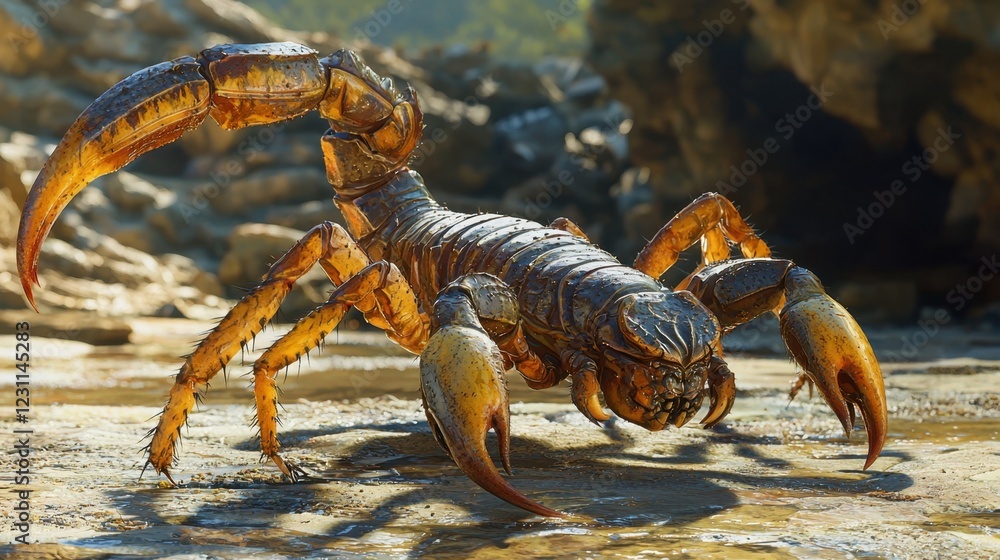 Aufkleber realistic 3d rendering of a large crab on a shoreline environment