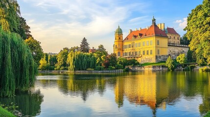 Fototapeta premium Travel to Vienna city skyline and Belvedere gardens photo Castle in old Vienna Austria