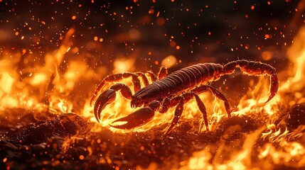 Scorpion Surrounded by Flames in a Fiery Environment