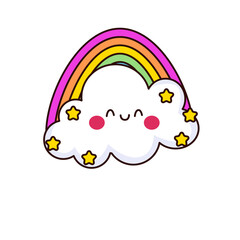 cute rainbow cartoon kawaii sticker. character vector illustration