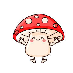 cute mushroom cartoon kawaii sticker. character vector illustration