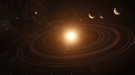Cosmic Dance: A Stellar System's Breathtaking Rings and Celestial Bodies