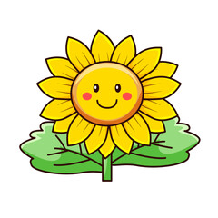 cute sunflower cartoon kawaii sticker. character vector illustration
