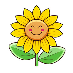 cute sunflower cartoon kawaii sticker. character vector illustration
