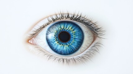Closeup of blue eyeball on white background