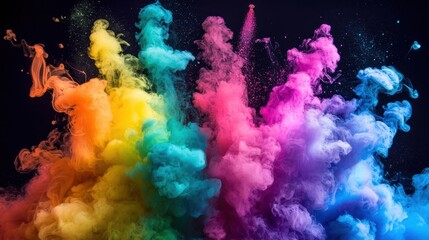 Vibrant Colorful Smoke Explosion in Various Shades on Black Background