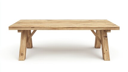 Perspective view of light wooden plank table on white background including clipping path