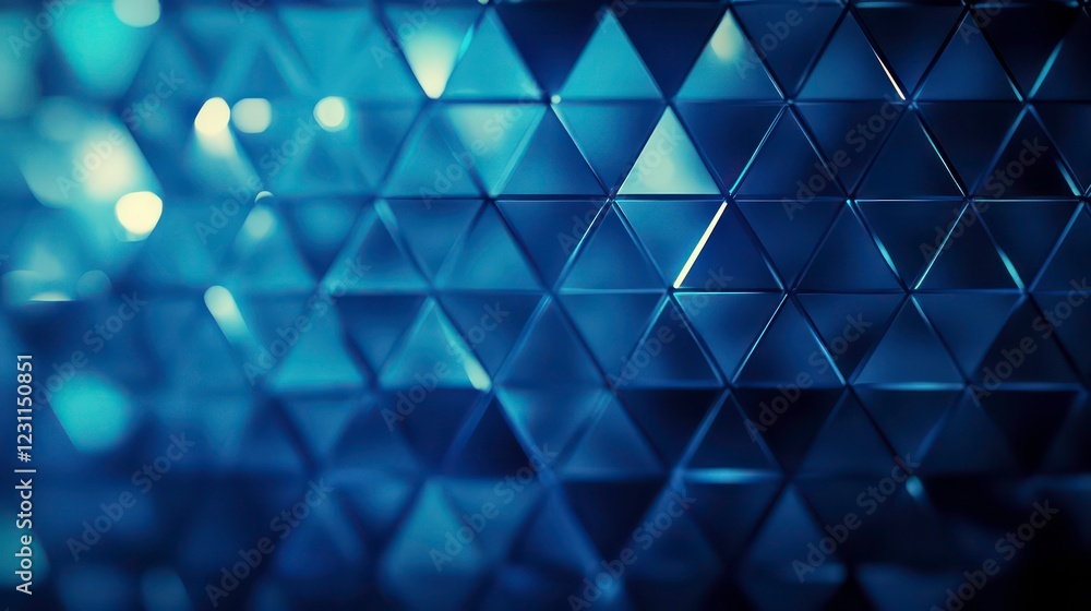 Poster background with blue triangles arranged in a diamond pattern with a bokeh effect and color grading