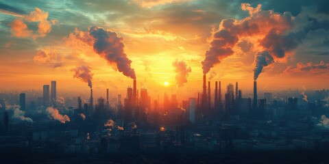 United States industrial cityscape with factories and smokestacks.