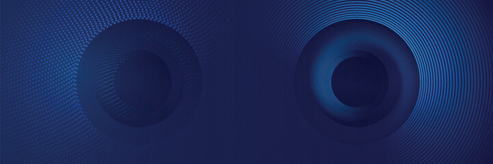 Abstract blue glowing geometric lines on dark blue background. Modern shiny blue circle lines pattern. Futuristic technology concept.