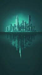 Fototapeta premium Cityscape reflected in dark water a surreal image