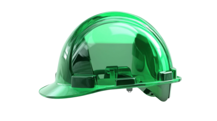 Green transparent safety helmet isolated on transparent background