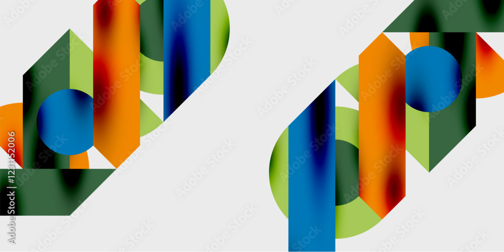 Poster modern abstract background featuring circles, lines, and triangles in a dynamic geometric compositio