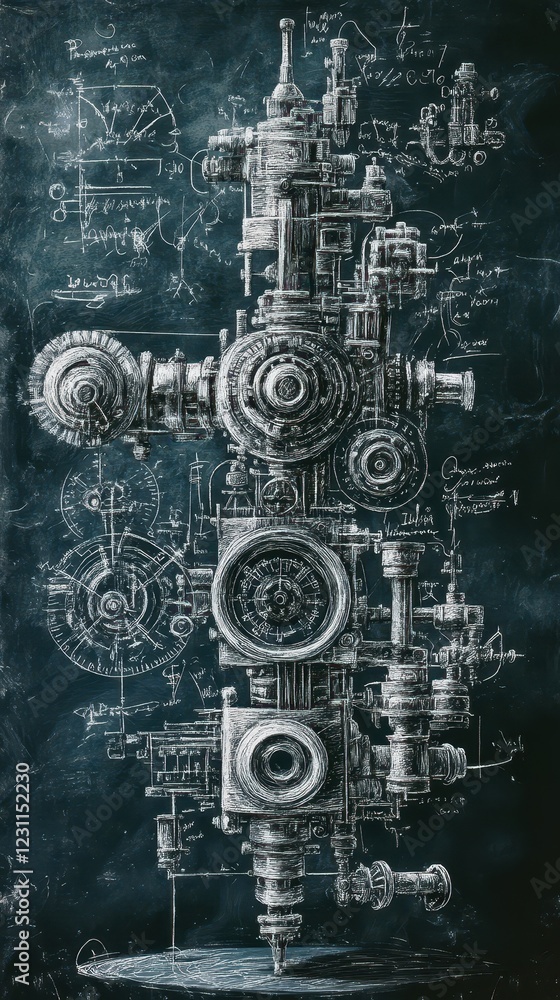 Poster Intricate Mechanical Drawing Of A Complex Machine Design