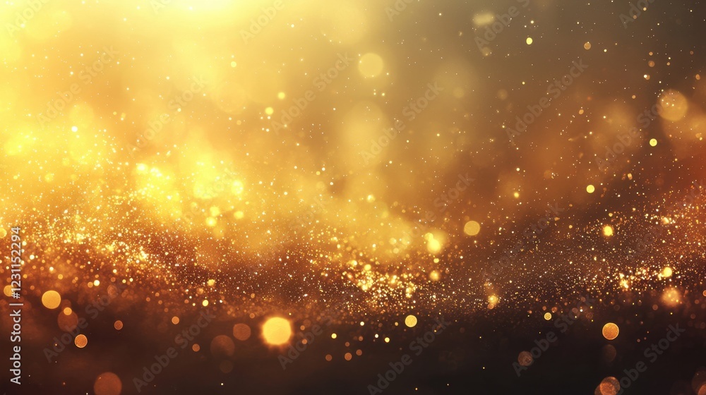 Poster shimmering golden glitter with sparkling bokeh effect background