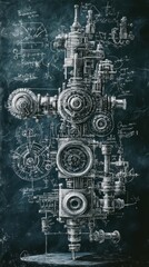 Intricate Mechanical Drawing Of A Complex Machine Design