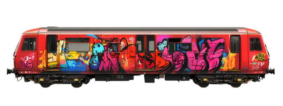 vibrant train covered in colorful graffiti artwork, showcasing urban art and creativity. bold designs and bright colors make it striking visual element in any cityscape