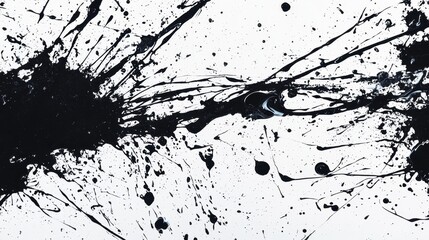 Dynamic Black Ink Splatter on White Background Abstract Art