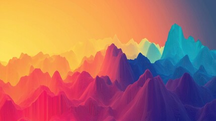 Vibrant Abstract Mountain Range with Gradient Sunset Background