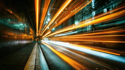 Fototapeta premium Dynamic Light Trails on Urban Street at Nighttime in Motion