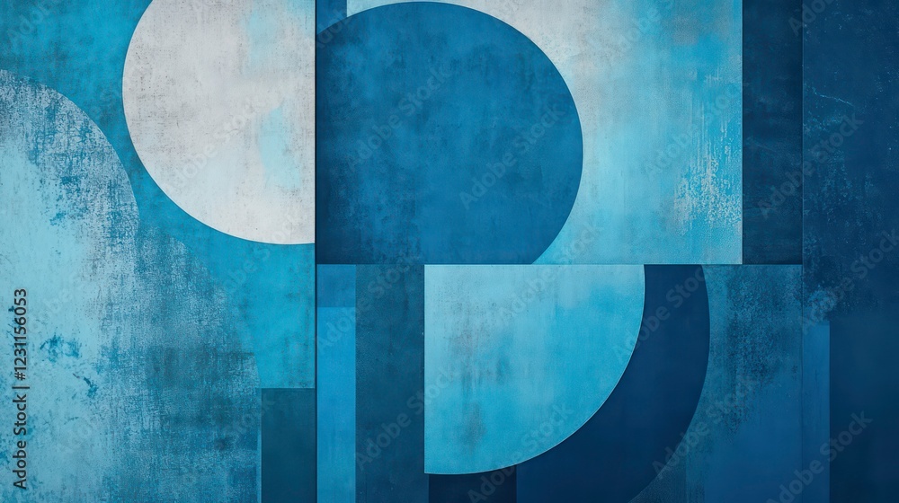 Poster blue abstract background with overlapping geometric shapes and texture for modern design, presentati