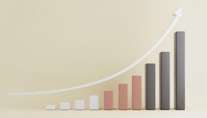 A minimalist bar graph shows increasing growth, represented by stacked blocks in varying shades, with a white curve indicating upward trend.