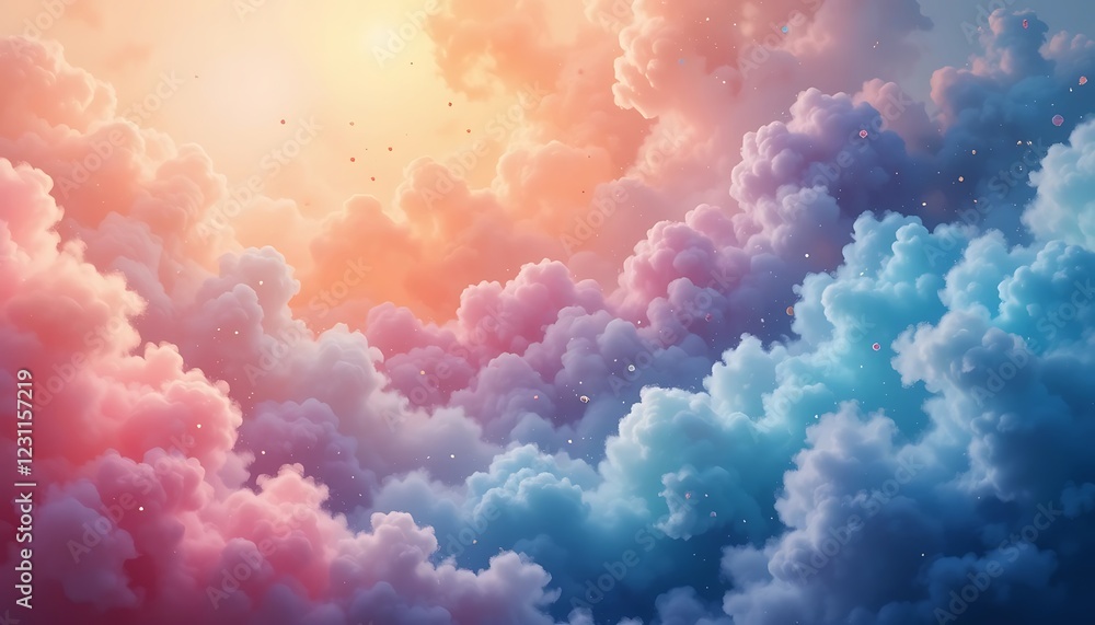 Poster pastel cloudscape with floating particles of light