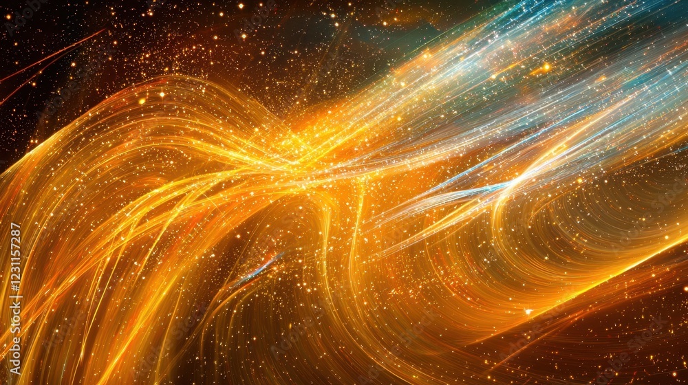 Poster abstract background with colorful light trails and glowing particles