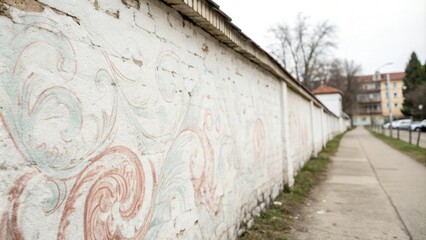 Soft Focus White Plaster Wall with Faded Paint Swirls, understated elegance, faded paint