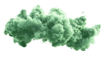 Green smoke cloud billowing with transparent background for design