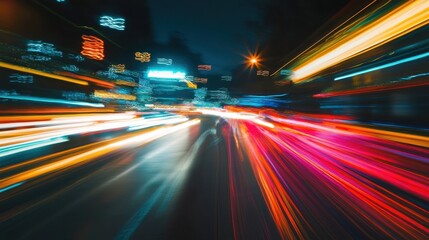 Obraz premium Abstract Motion Blurry Lights in Urban Night Cityscape Scene