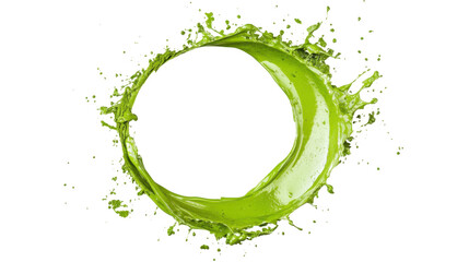 Obraz premium Green paint splashing and forming a circle on transparent background