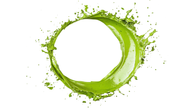 Green paint splashing and forming a circle on transparent background - Powered by Adobe