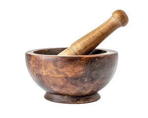 Wooden mortar and pestle set, perfect for grinding spices and herbs. This rustic kitchen tool adds charm and functionality to any culinary space